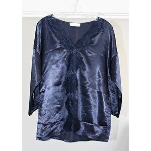 Val-Mode Vintage 1980s - Lingerie Top or Chemise in Satin + Lace Trim, Med